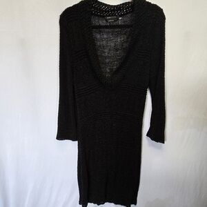 BCBG Max Azria Black Open Knit VNeck Long Sleeve Mesh Dress Swimsuit Cover Up XL